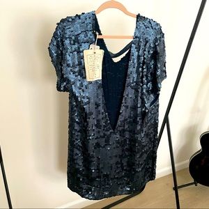 Free People Midnight Blue Sequins T-shirt Dress